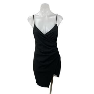 Windsor Black Sleeveless V Neck Cami Faux Wrap Tank Mini Bodycon Dress Size M